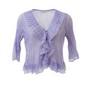 Purple stripe vintage women’s button front ruffle sheer top size 14/16 #1286